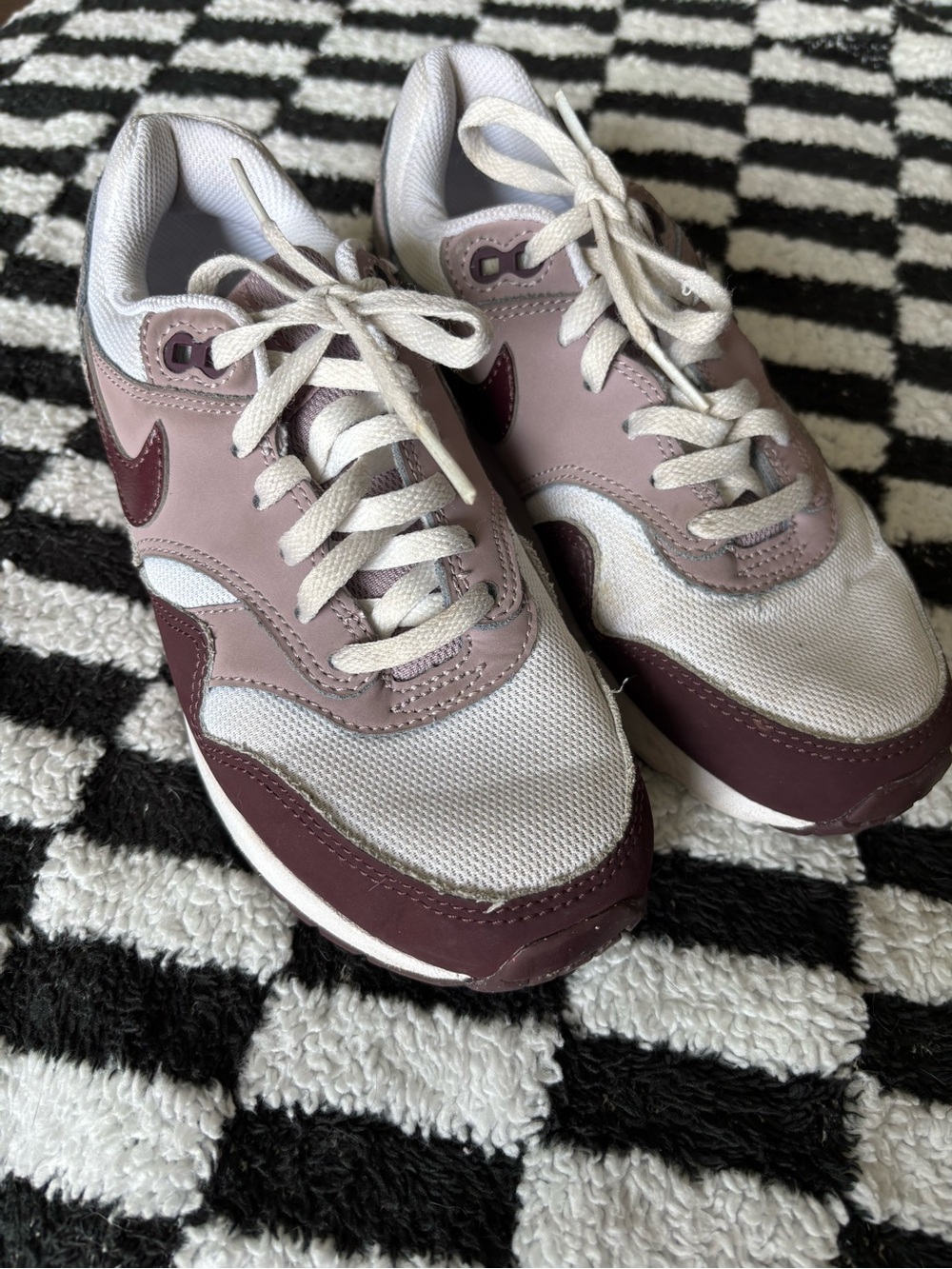 Kids Lace-Up Athletic Sneakers in Light Mauve and Burgundy